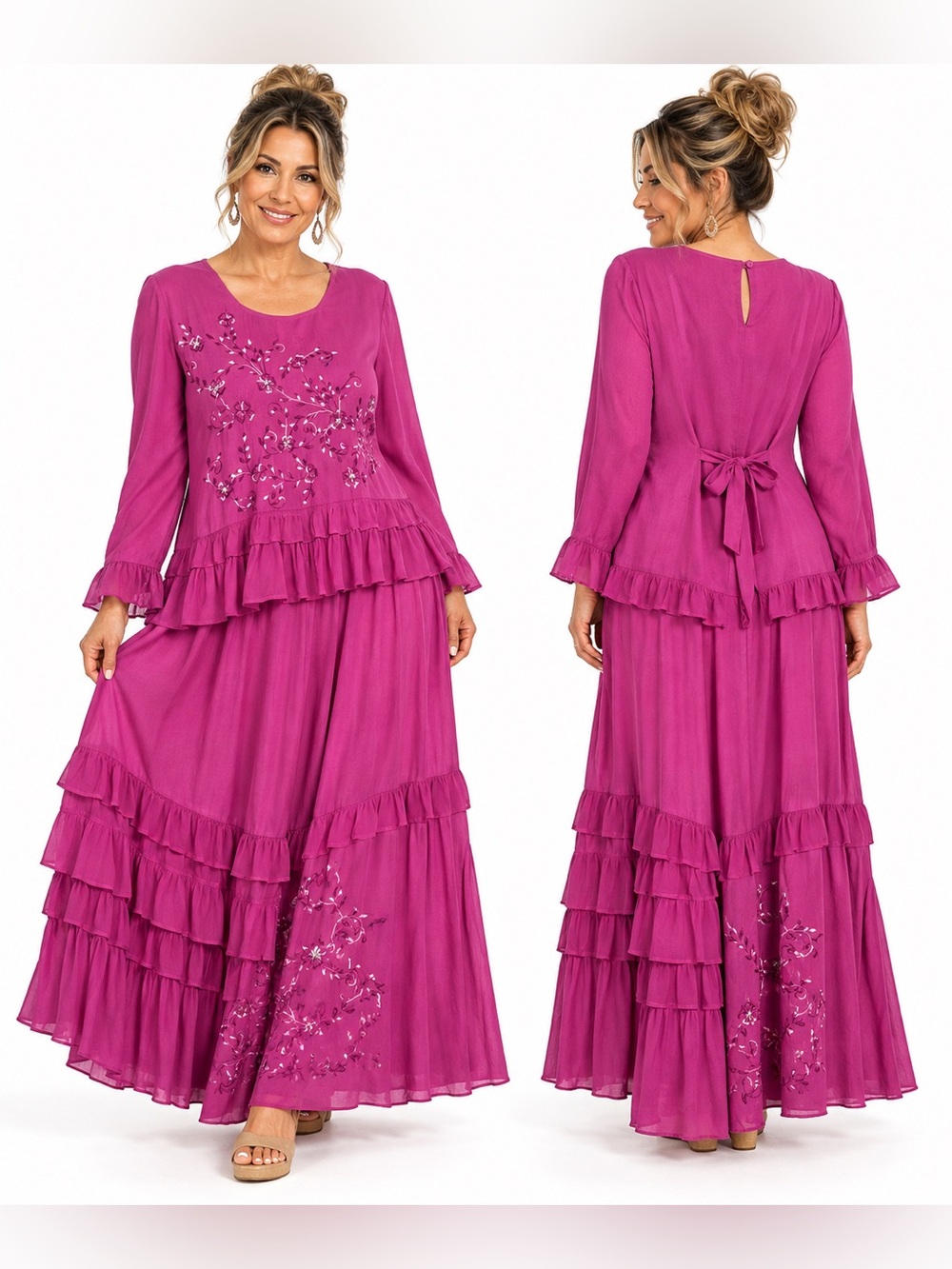 Vintage Original Antthony Two Piece Skirt Set Size S Embroidered Rayon Ruffle